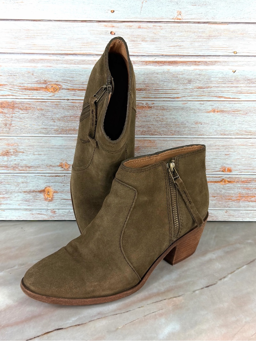 Madewell Brown Suede Ankle Booties with Side Zip
